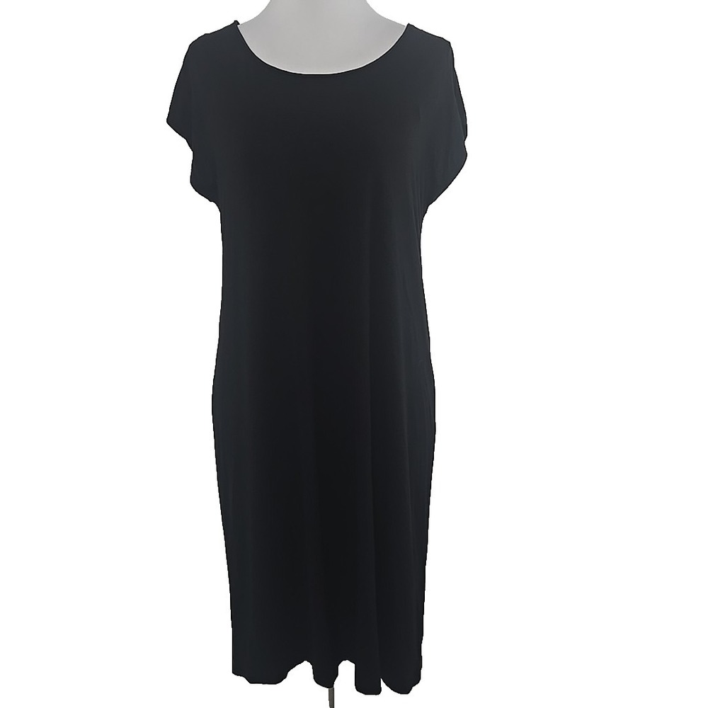 Adrienne Vittadini Medium Jersey Dress Black Short Sleeve Keyhole T-shirt Dress